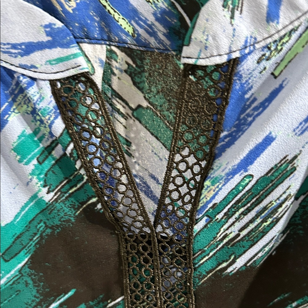 Catherine Malandrino Blue and Green Abstract Blouse - Picture 5 of 7